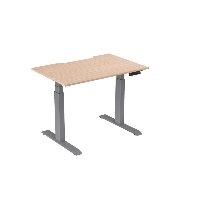Bureau assis-debout Activ'o - Réglage électrique en hauteur - L.120 x P.80 cm - Plateau Hêtre avec échancrure - Pieds métal Gris