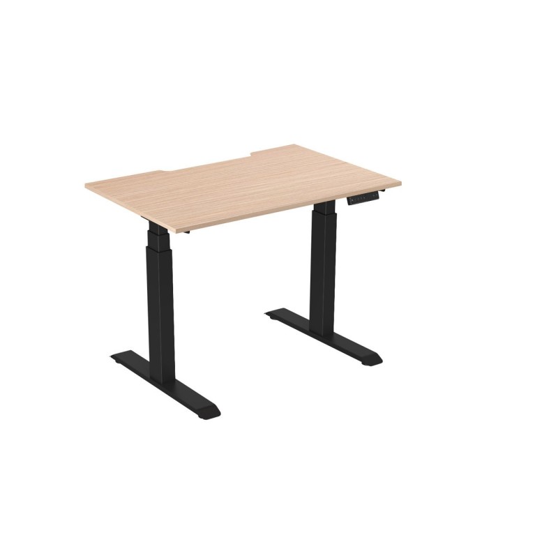 Bureau assis-debout Activ'o - Réglage électrique en hauteur - L.120 x P.80 cm - Plateau Hêtre avec échancrure - Pieds métal Noir