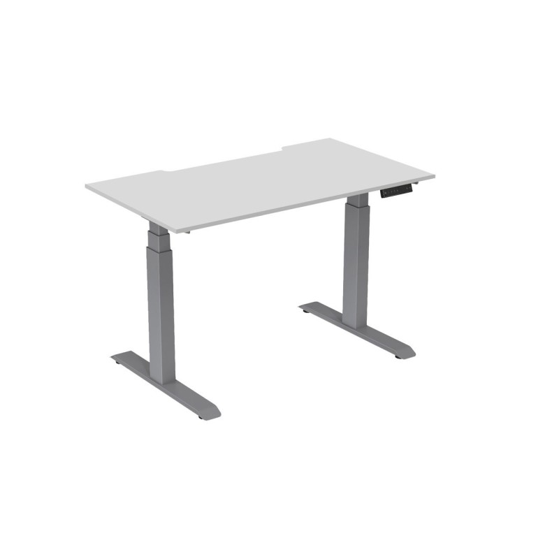 Bureau assis-debout Activ'o - Réglage électrique en hauteur - L.140 x P.80 cm - Plateau Blanc avec échancrure - Pieds métal Gris