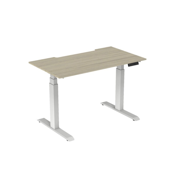 Bureau assis-debout Activ'o - Réglage électrique en hauteur - L.140 x P.80 cm - Plateau Chêne avec échancrure - Pieds métal Blanc