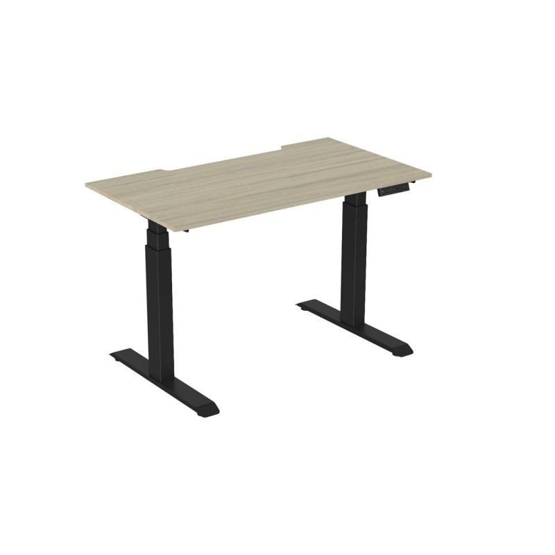 Bureau assis-debout Activ'o - Réglage électrique en hauteur - L.140 x P.80 cm - Plateau Chêne avec échancrure - Pieds métal Noir