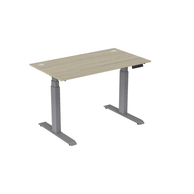 Bureau assis-debout Activ'o - Réglage électrique en hauteur - L.140 x P.80 cm - Plateau Chêne avec obturateurs - Pieds métal Gris