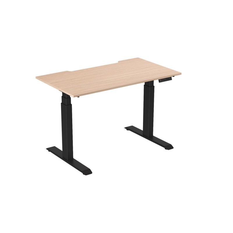 Bureau assis-debout Activ'o - Réglage électrique en hauteur - L.140 x P.80 cm - Plateau Hêtre avec échancrure - Pieds métal Noir