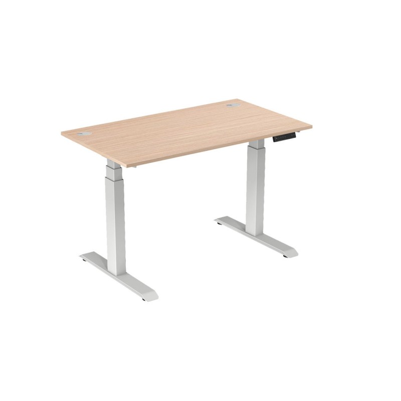 Bureau assis-debout Activ'o - Réglage électrique en hauteur - L.140 x P.80 cm - Plateau Hêtre avec obturateurs - Pieds métal Blanc