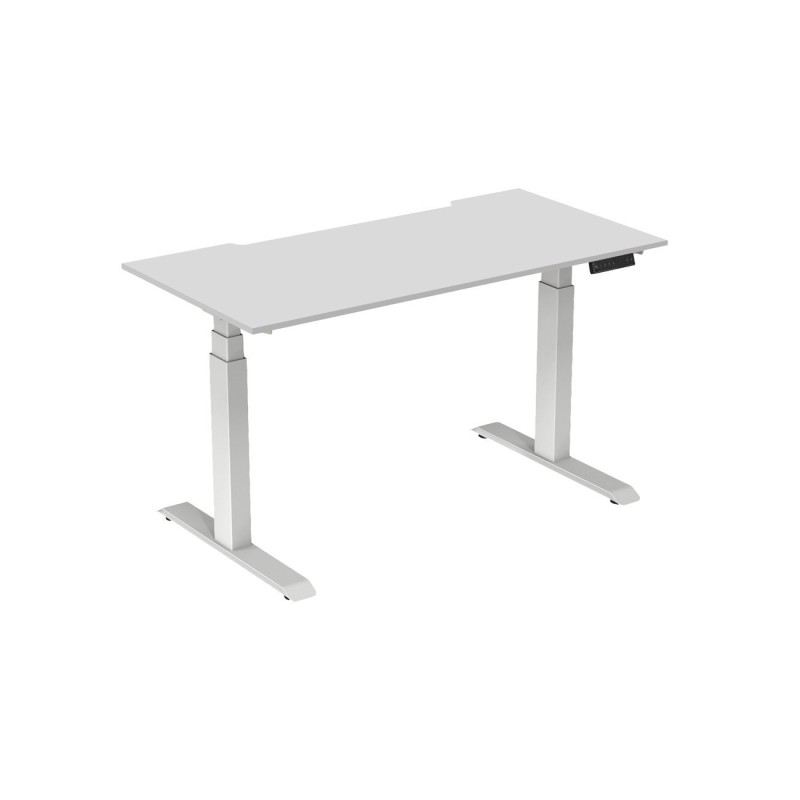 Bureau assis-debout Activ'o - Réglage électrique en hauteur - L.160 x P.80 cm - Plateau Blanc avec échancrure - Pieds métal Blanc