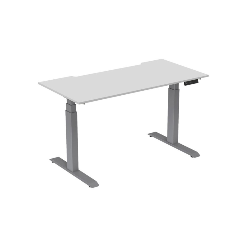 Bureau assis-debout Activ'o - Réglage électrique en hauteur - L.160 x P.80 cm - Plateau Blanc avec échancrure - Pieds métal Gris