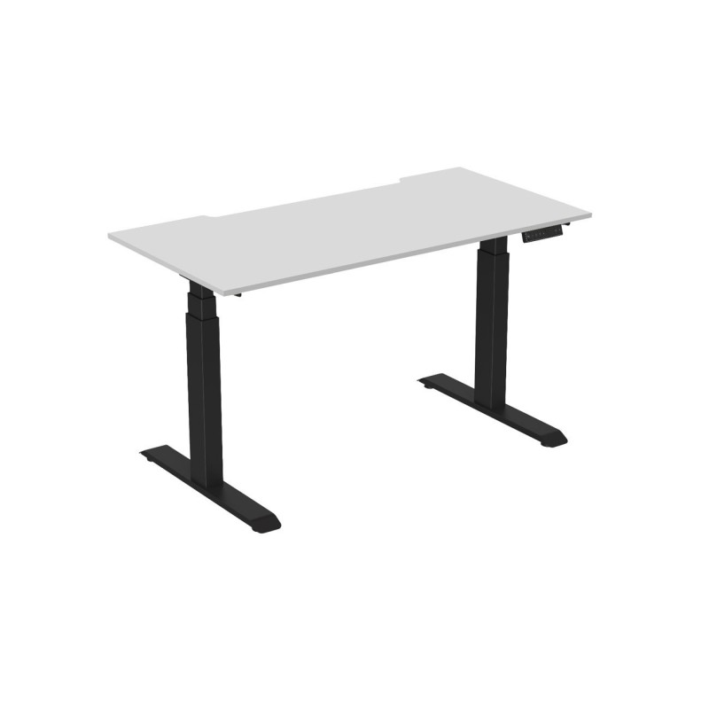 Bureau assis-debout Activ'o - Réglage électrique en hauteur - L.160 x P.80 cm - Plateau Blanc avec échancrure - Pieds métal Noir