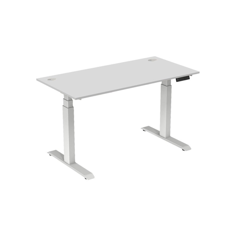 Bureau assis-debout Activ'o - Réglage électrique en hauteur - L.160 x P.80 cm - Plateau Blanc avec obturateurs - Pieds métal Blanc