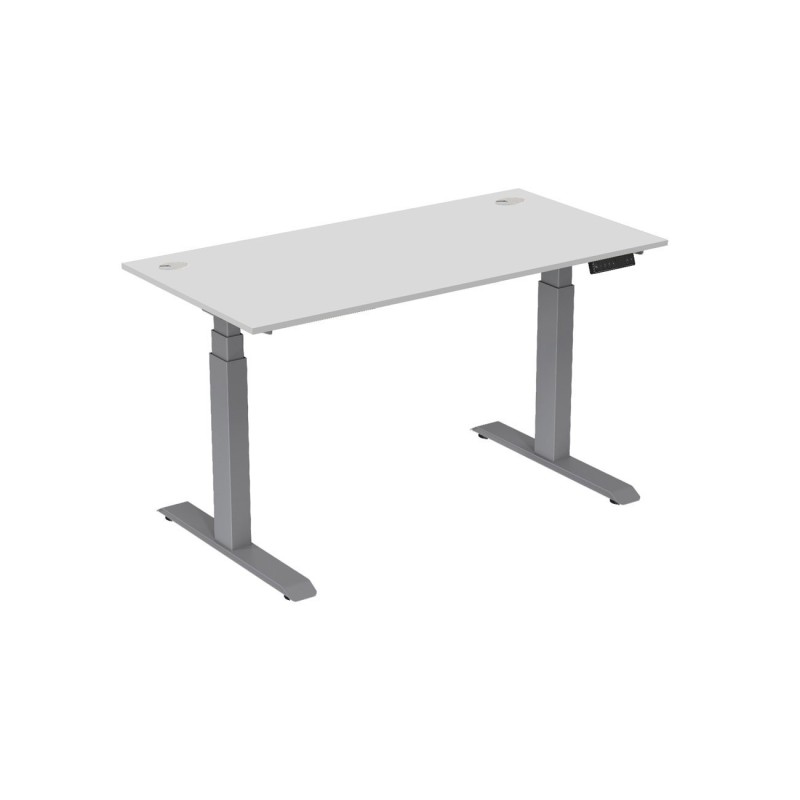 Bureau assis-debout Activ'o - Réglage électrique en hauteur - L.160 x P.80 cm - Plateau Blanc avec obturateurs - Pieds métal Gris