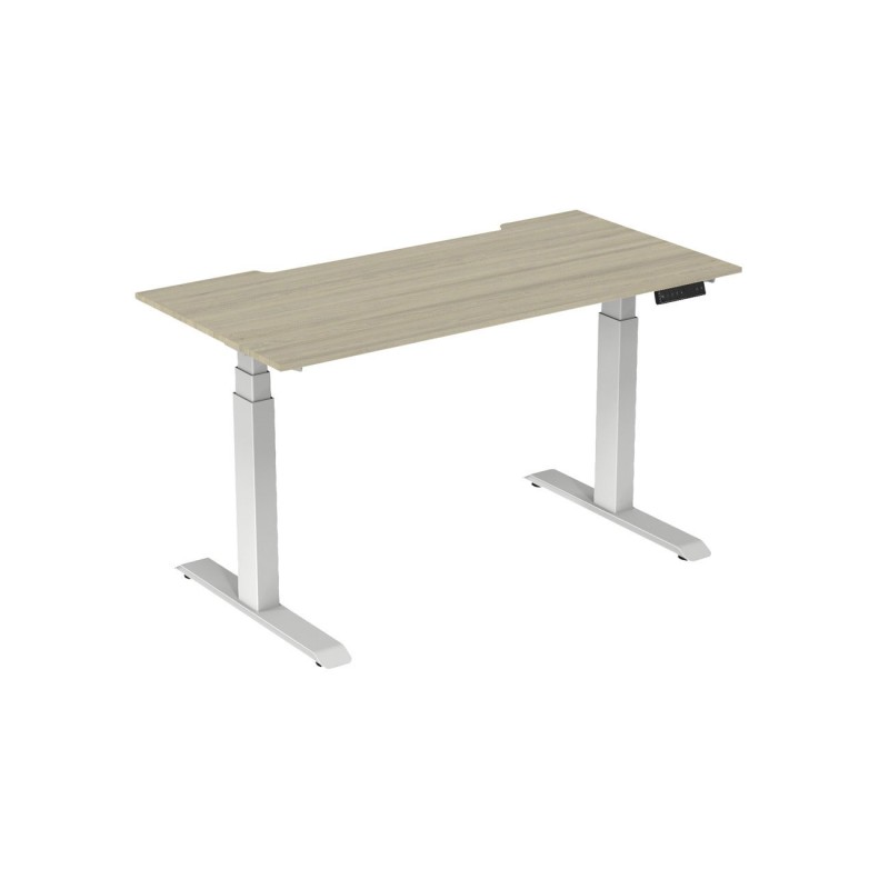 Bureau assis-debout Activ'o - Réglage électrique en hauteur - L.160 x P.80 cm - Plateau Chêne avec échancrure - Pieds métal Blanc
