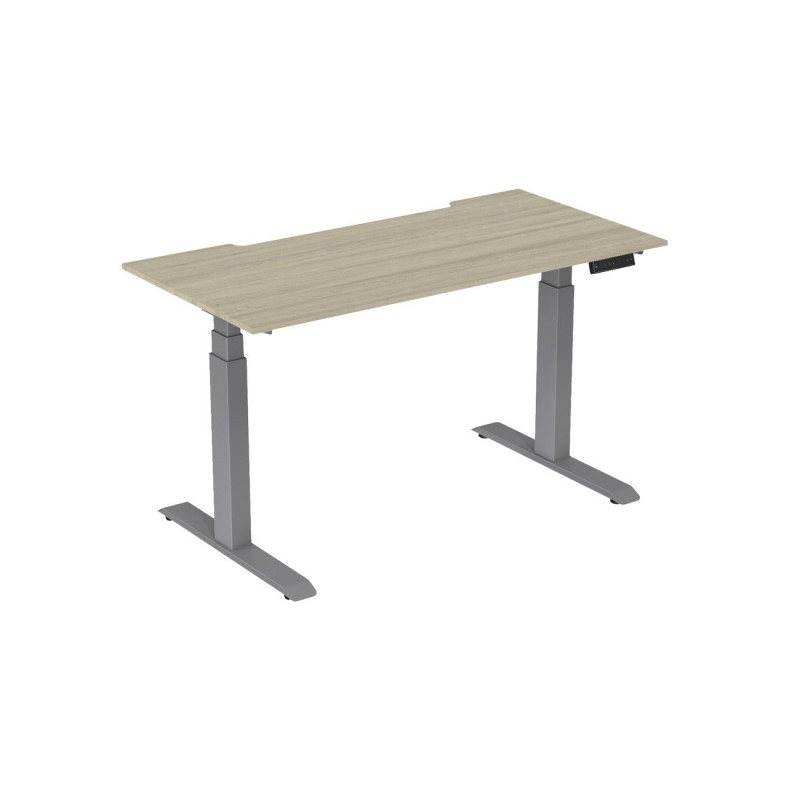 Bureau assis-debout Activ'o - Réglage électrique en hauteur - L.160 x P.80 cm - Plateau Chêne avec échancrure - Pieds métal Gris