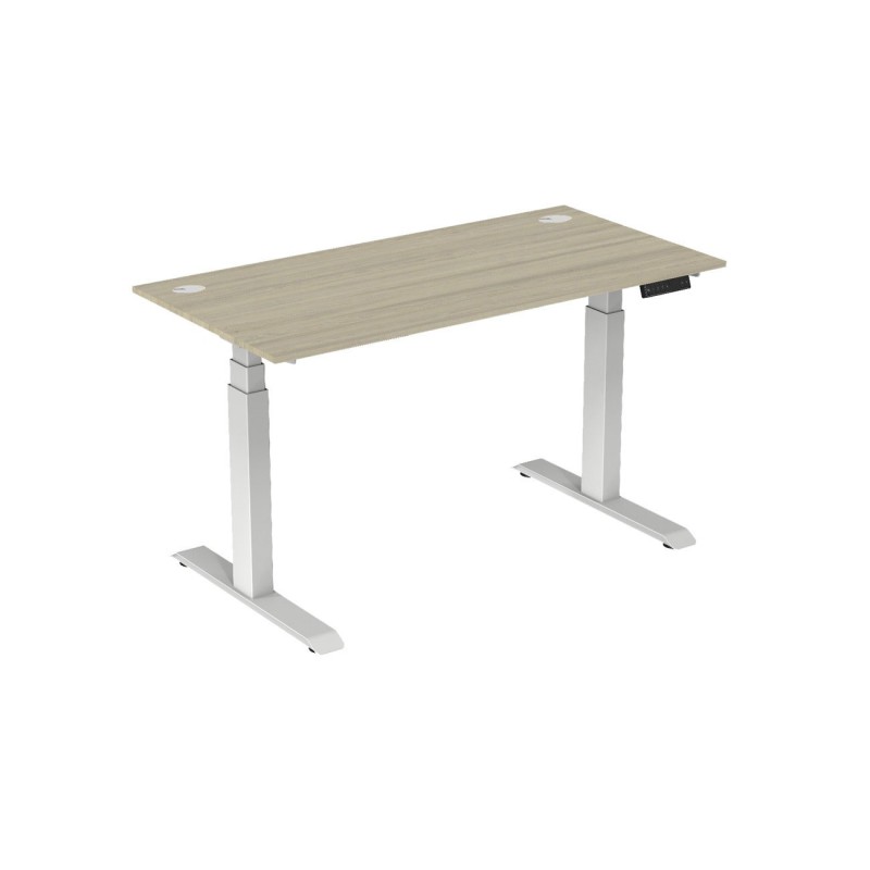 Bureau assis-debout Activ'o - Réglage électrique en hauteur - L.160 x P.80 cm - Plateau Chêne avec obturateurs - Pieds métal Blanc