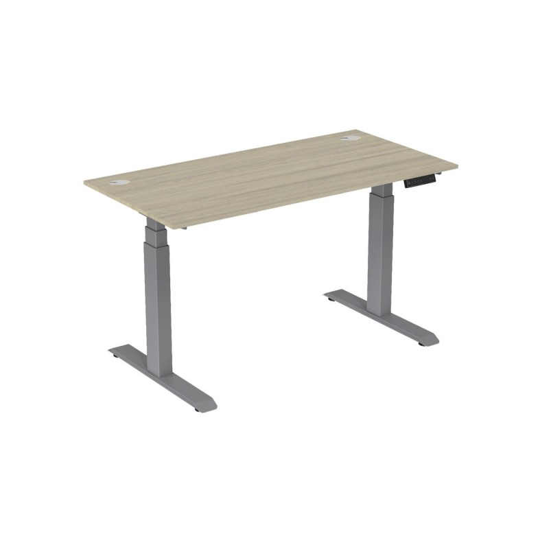 Bureau assis-debout Activ'o - Réglage électrique en hauteur - L.160 x P.80 cm - Plateau Chêne avec obturateurs - Pieds métal Gris