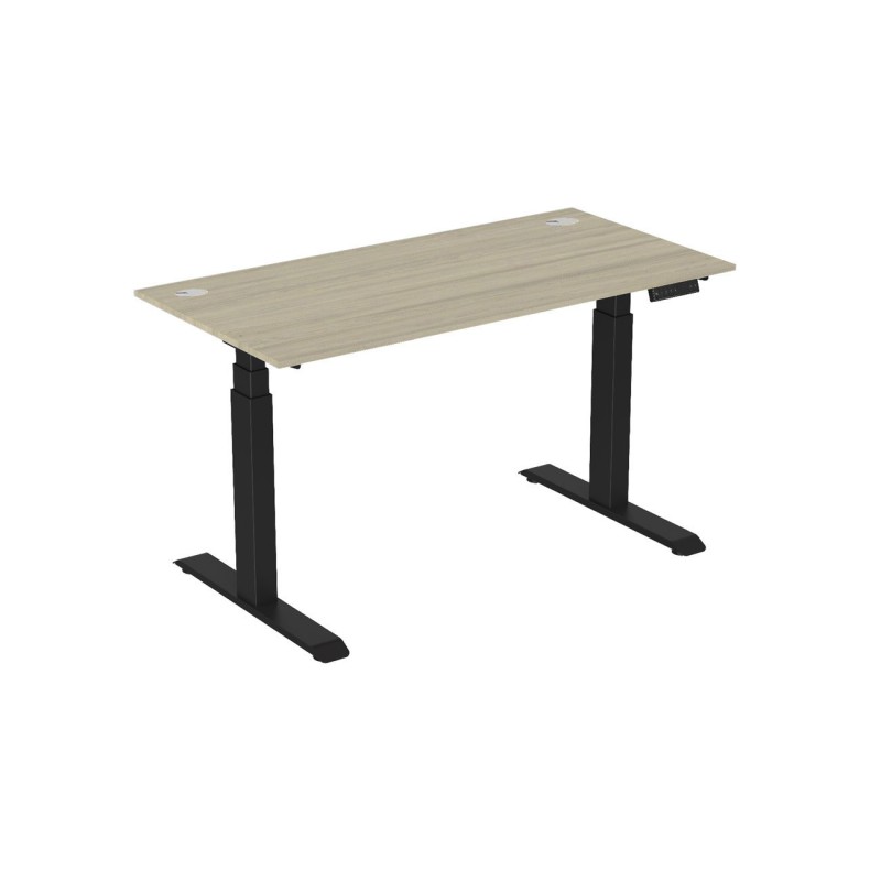 Bureau assis-debout Activ'o - Réglage électrique en hauteur - L.160 x P.80 cm - Plateau Chêne avec obturateurs - Pieds métal Noir