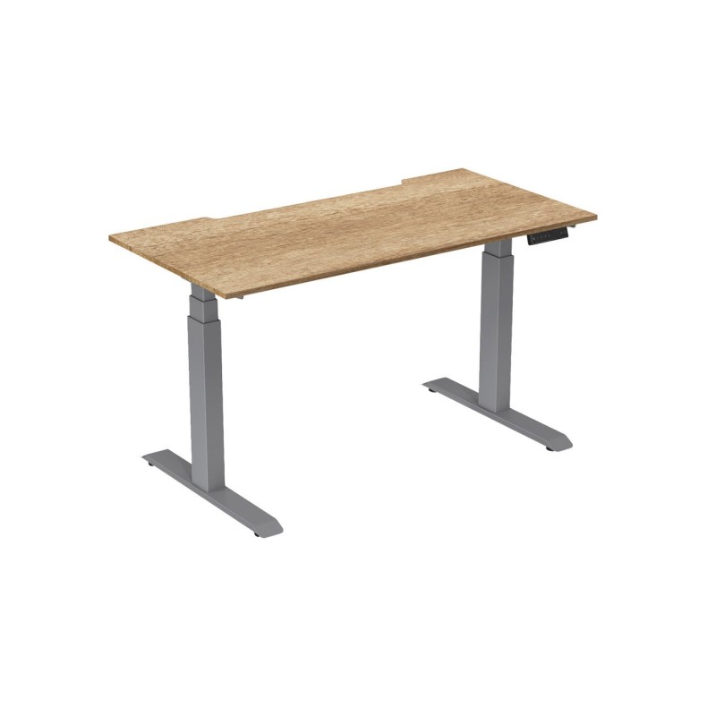 Bureau assis-debout Activ'o - Réglage électrique en hauteur - L.160 x P.80 cm - Plateau Chêne Nebraska avec échancrure - Pieds métal Gris
