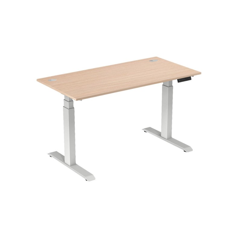 Bureau assis-debout Activ'o - Réglage électrique en hauteur - L.160 x P.80 cm - Plateau Hêtre avec obturateurs - Pieds métal Blanc