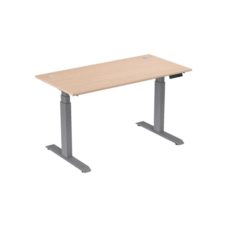 Bureau assis-debout Activ'o - Réglage électrique en hauteur - L.160 x P.80 cm - Plateau Hêtre avec obturateurs - Pieds métal Gris