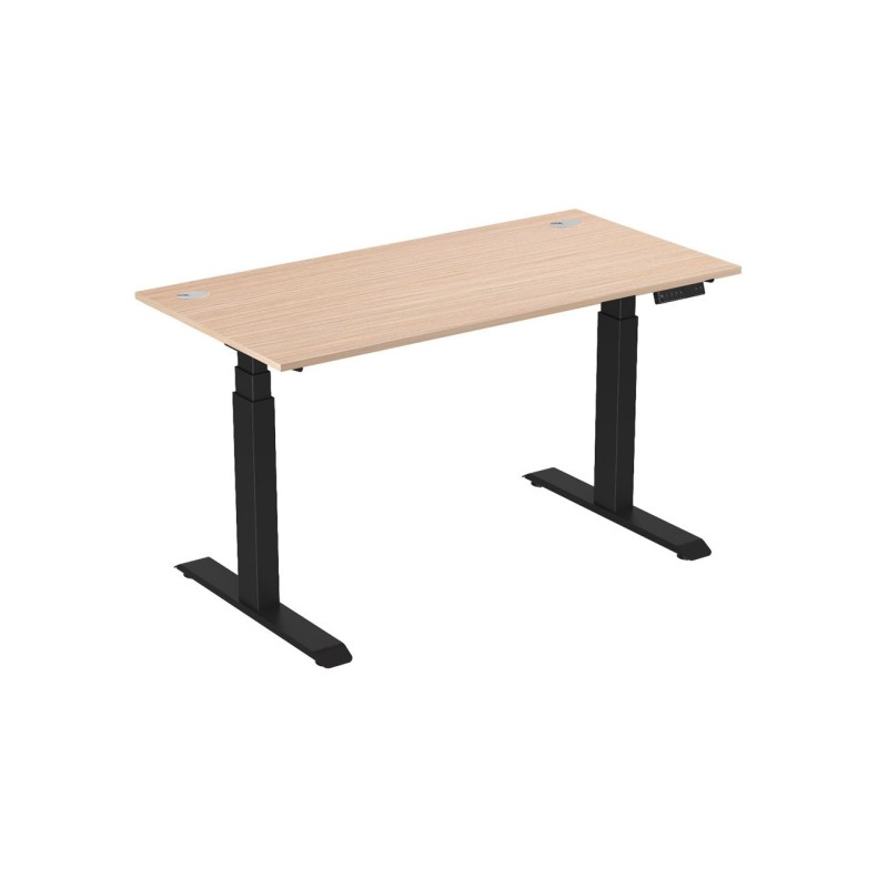 Bureau assis-debout Activ'o - Réglage électrique en hauteur - L.160 x P.80 cm - Plateau Hêtre avec obturateurs - Pieds métal Noir