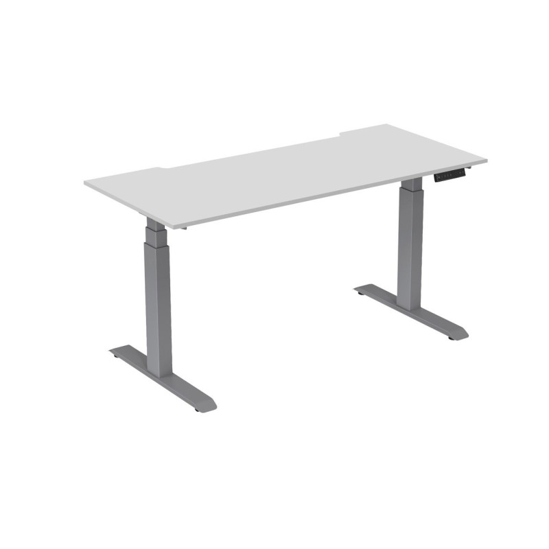 Bureau assis-debout Activ'o - Réglage électrique en hauteur - L.180 x P.80 cm - Plateau Blanc avec échancrure - Pieds métal Gris