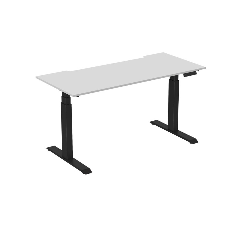 Bureau assis-debout Activ'o - Réglage électrique en hauteur - L.180 x P.80 cm - Plateau Blanc avec échancrure - Pieds métal Noir