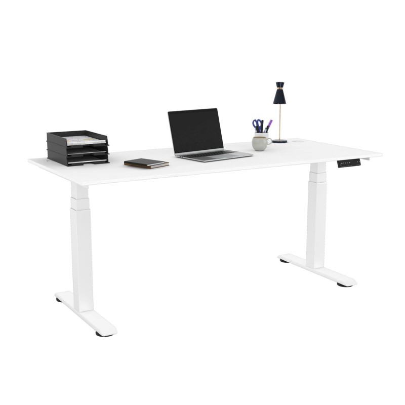 Bureau assis-debout Activ'o - Réglage électrique en hauteur - L.180 x P.80 cm - Plateau Blanc avec obturateurs - Pieds métal Blanc