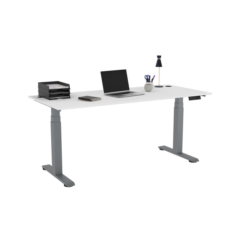 Bureau assis-debout Activ'o - Réglage électrique en hauteur - L.180 x P.80 cm - Plateau Blanc avec obturateurs - Pieds métal Gris