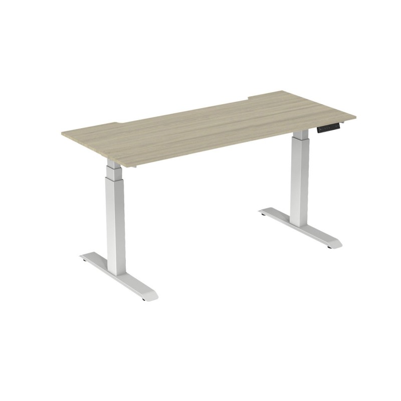 Bureau assis-debout Activ'o - Réglage électrique en hauteur - L.180 x P.80 cm - Plateau Chêne avec échancrure - Pieds métal Blanc