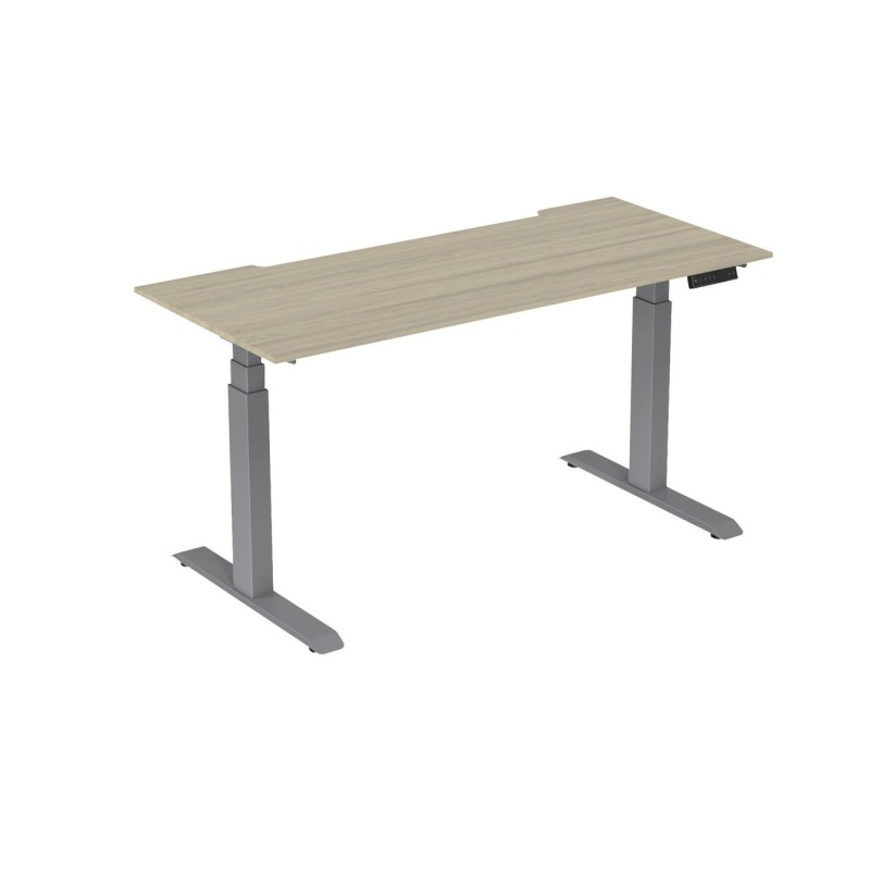 Bureau assis-debout Activ'o - Réglage électrique en hauteur - L.180 x P.80 cm - Plateau Chêne avec échancrure - Pieds métal Gris