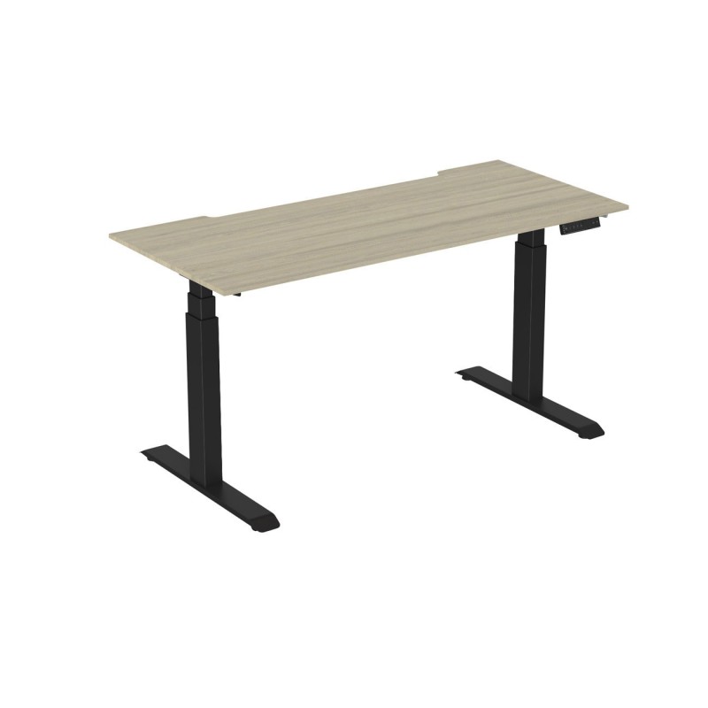 Bureau assis-debout Activ'o - Réglage électrique en hauteur - L.180 x P.80 cm - Plateau Chêne avec échancrure - Pieds métal Noir