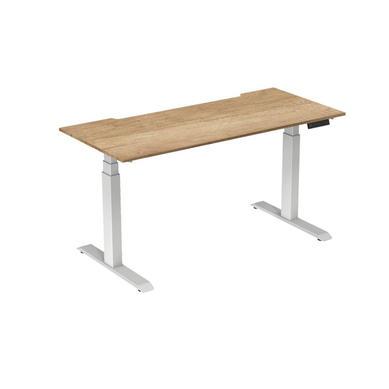 Bureau assis-debout Activ'o - Réglage électrique en hauteur - L.180 x P.80 cm - Plateau Chêne Nebraska avec échancrure - Pieds métal Blanc