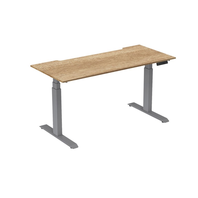 Bureau assis-debout Activ'o - Réglage électrique en hauteur - L.180 x P.80 cm - Plateau Chêne Nebraska avec échancrure - Pieds métal Gris