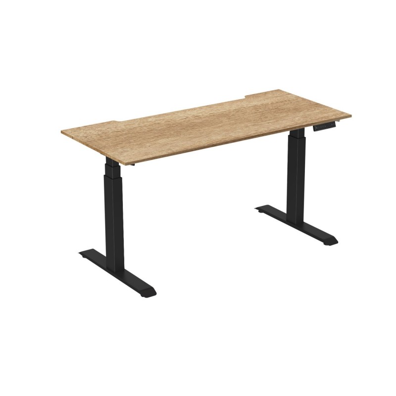 Bureau assis-debout Activ'o - Réglage électrique en hauteur - L.180 x P.80 cm - Plateau Chêne Nebraska avec échancrure - Pieds métal Noir