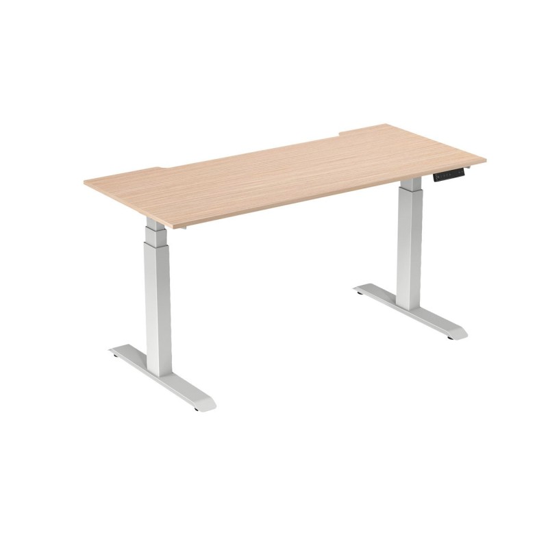 Bureau assis-debout Activ'o - Réglage électrique en hauteur - L.180 x P.80 cm - Plateau Hêtre avec échancrure - Pieds métal Blanc