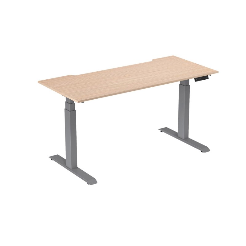 Bureau assis-debout Activ'o - Réglage électrique en hauteur - L.180 x P.80 cm - Plateau Hêtre avec échancrure - Pieds métal Gris