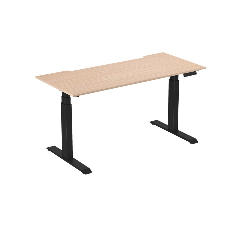 Bureau assis-debout Activ'o - Réglage électrique en hauteur - L.180 x P.80 cm - Plateau Hêtre avec échancrure - Pieds métal Noir