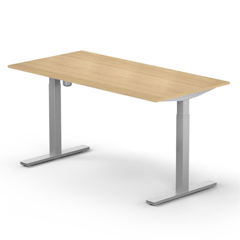 Bureau assis-debout Lutz réglage électrique L.160 x P.80 cm - Plateau Chêne - Piétement colonne centré Aluminium