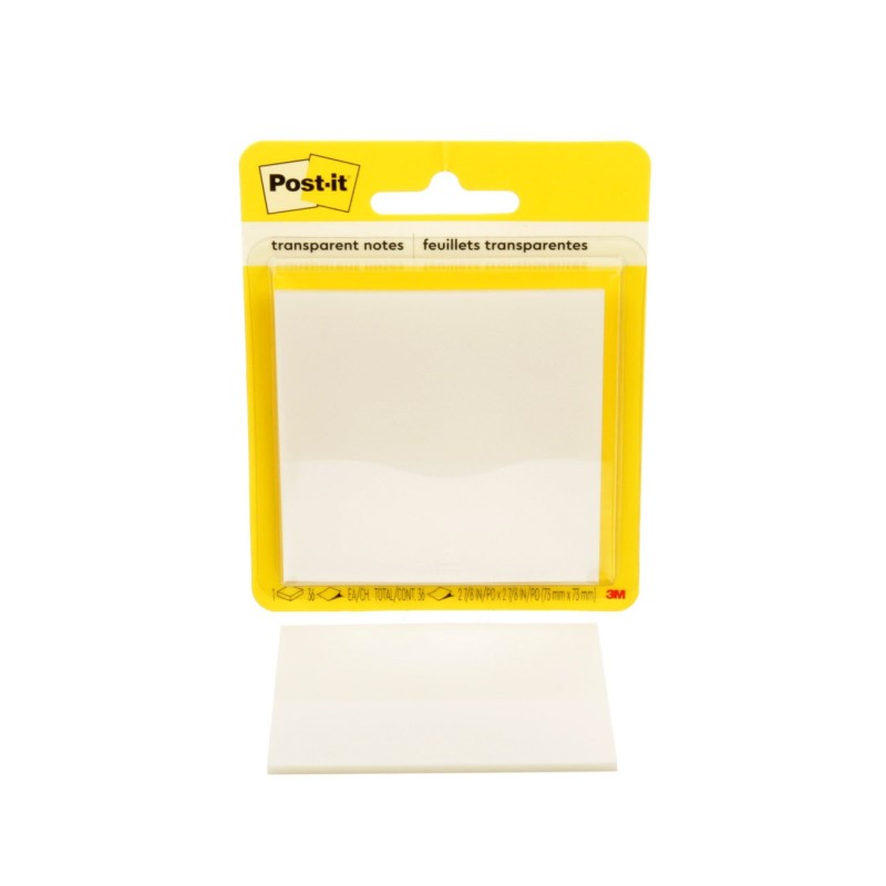 Post-it Notes repositionnables transparentes 73 x 73 mm - Bloc de 36 feuilles