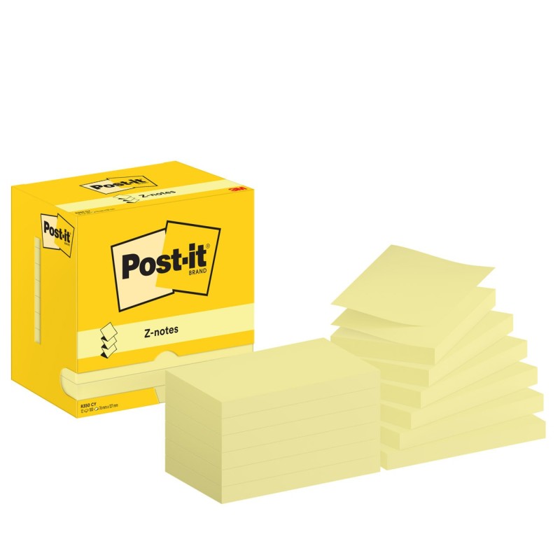Post-it Notes Repositionnables Z-Notes rectangle Jaune 127 x 76 mm - lot de 12 blocs de 100 feuilles
