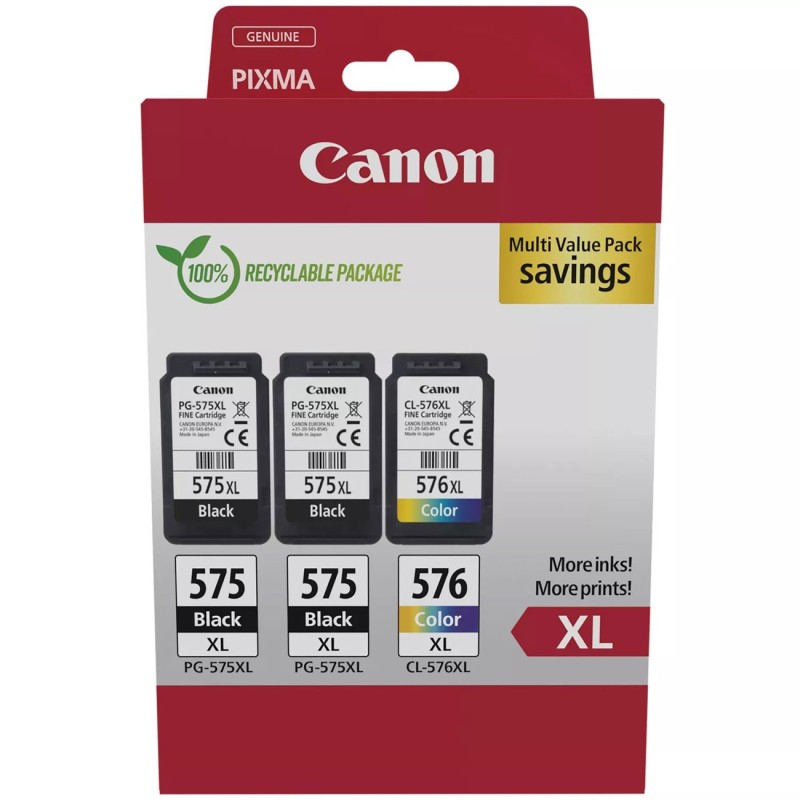 Canon PG-575XLX2/CL-576XL Cartouche d'encre authentique grande capacité - Pack de 3 (2 Noir + 1 Couleur)