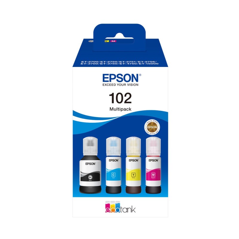 Epson 102 Recharge d'encre originale EcoTank C13T03R640 - Pack de 4 (Noir, Cyan, Magenta, Jaune)