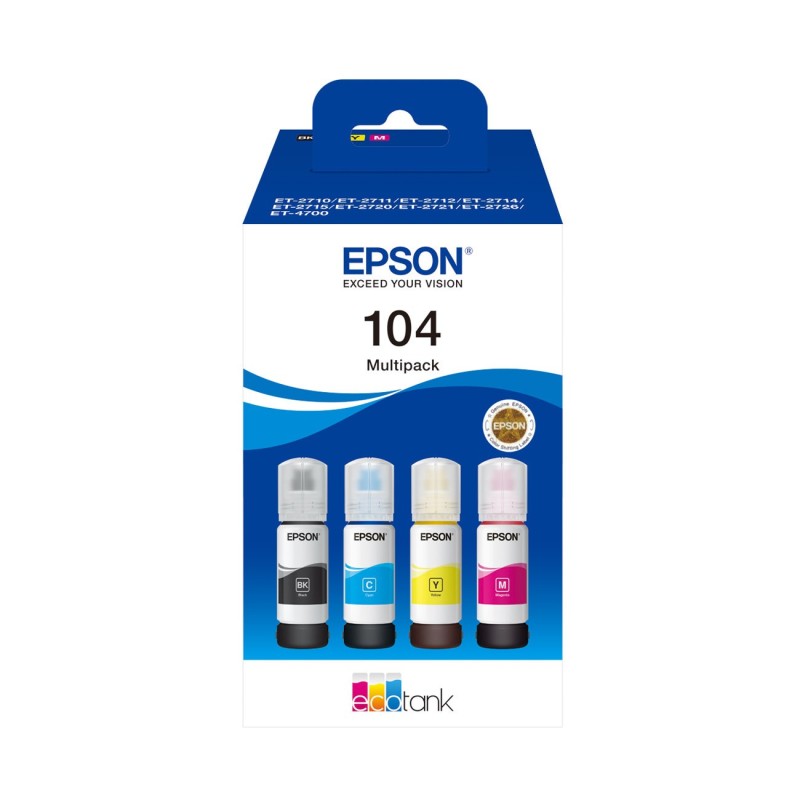Epson 104 Recharge d'encre originale EcoTank C13T00P640 - Pack de 4 (Noir, Cyan, Magenta, Jaune)