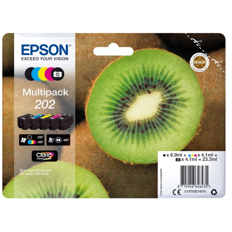 Epson 202 "Kiwi" Cartouche d'encre originale Claria Premium C13T02E74010 - Pack de 5 (Noir, Noir Photo, Cyan, Magenta, Jaune)