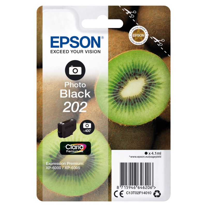 Epson 202 "Kiwi" Cartouche d'encre originale Claria Premium C13T02F14010 - Noir Photo