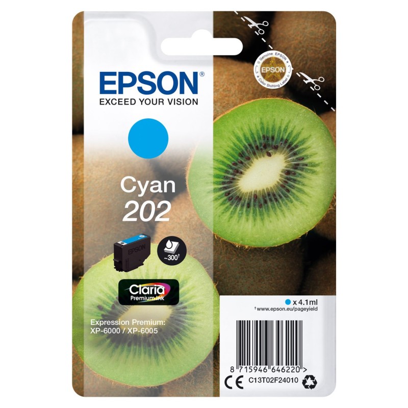 Epson 202 "Kiwi" Cartouche d'encre originale Claria Premium C13T02F24010 - Cyan