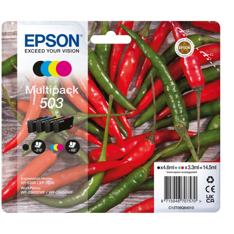 Epson 503 "Piment" Cartouche d'encre originale C13T09Q64010 - Pack de 4 (Noir, Cyan, Magenta, Jaune)