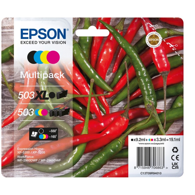 Epson 503 "Piment" Cartouche d'encre originale C13T09R94010 - Pack de 4 (Noir XL, Cyan, Magenta, Jaune)