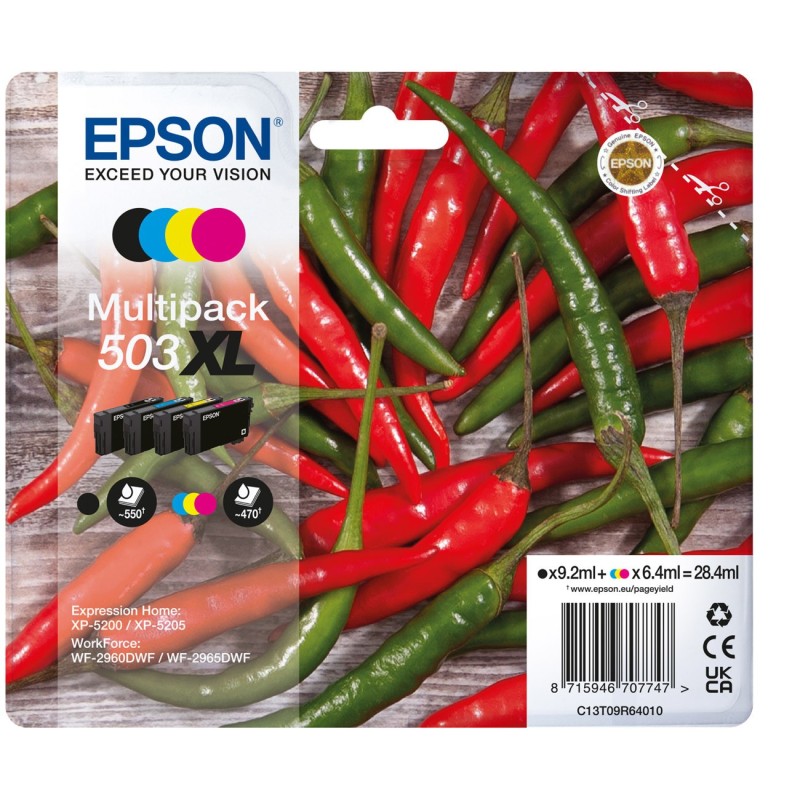 Epson 503 XL "Piment" Cartouche d'encre originale grande capacité C13T09R64010 - Pack de 4 (Noir, Cyan, Magenta, Jaune)