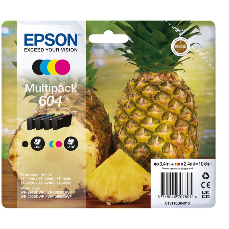 Epson 604 "Ananas" Cartouche d'encre originale C13T10G64010 - Pack de 4 (Noir, Cyan, Magenta, Jaune)