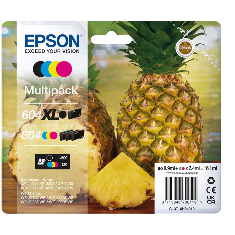 Epson 604 "Ananas" Cartouche d'encre originale C13T10H94010 - Pack de 4 (Noir XL, Cyan, Magenta, Jaune)