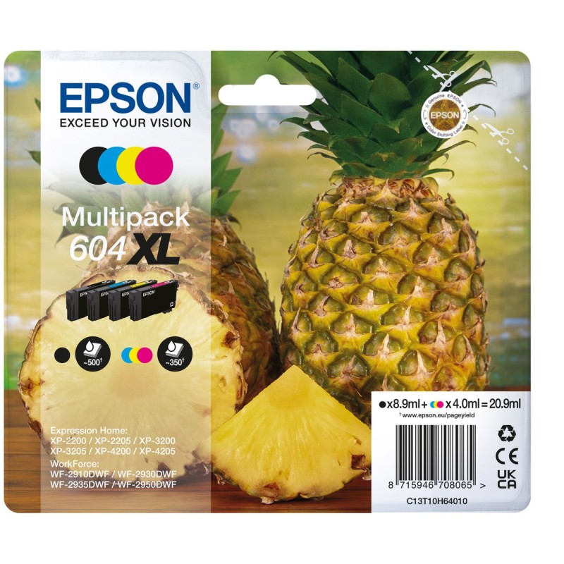 Epson 604 XL "Ananas" Cartouche d'encre originale grande capacité C13T10H64010 - Pack de 4 (Noir, Cyan, Magenta, Jaune)